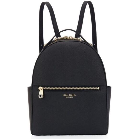 Henri Bendel Handbags - Henri Bendel West 57th Backpack Leather Round Bag Adjustable Straps Black Gold